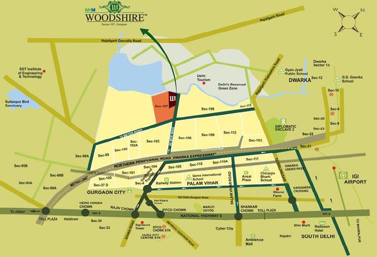 M3M Woodshire Location Map